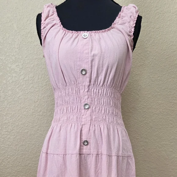 Lapis Sleeveless Boho Blush Pastel Pink Maxi Dress w/Embroidery. Linen Size S - Picture 2 of 11